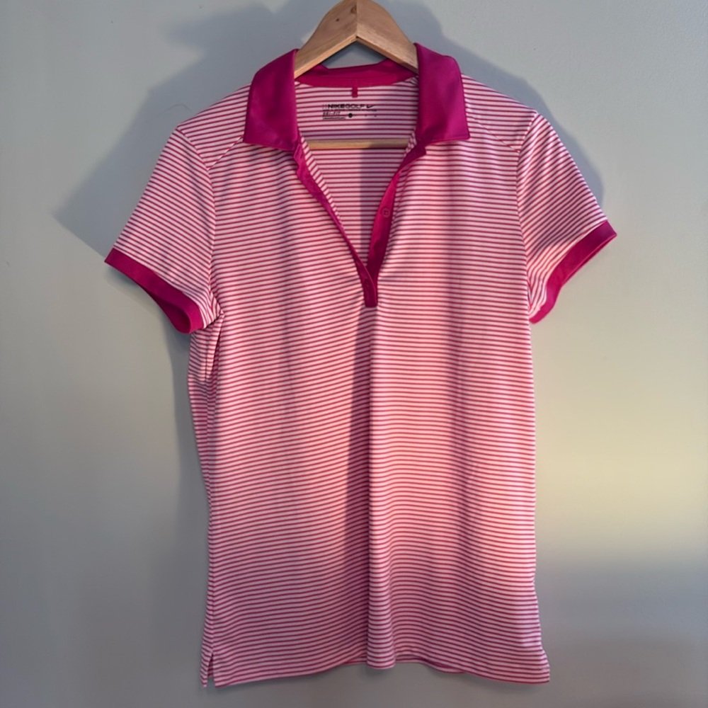 Nike Golf Pink and White Striped Shirt Large